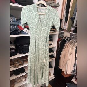 Faithfull the Brand Green Flutter Sleeve Midi Sundress